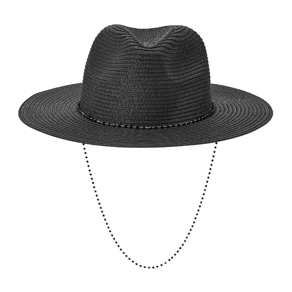 Black Beaded Chin Tie Straw Sun Hat, keep your styles on even when you are relaxing at the pool or playing at the beach. Large, comfortable, and perfect for keeping the sun off of your face, neck, and shoulders. Perfect summer, beach accessory. Ideal for travelers who are on vacation or just spending some time in the great outdoors. A great sun hat can keep you cool and comfortable even when the sun is high in the sky.