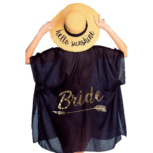 Black C.C "Bride" Beach Cover Up; Beach, Poolside chic made easy with this lightweight solid color short sleeve Cover Up featuring relaxed silhouette, great over a swimsuit or your favorite blouse & slacks, Perfect Birthday Gift, Anniversary Gift, Bridal Party, Wedding Part, Bachelorette, Beachwear, Short Sleeves Cover Up
