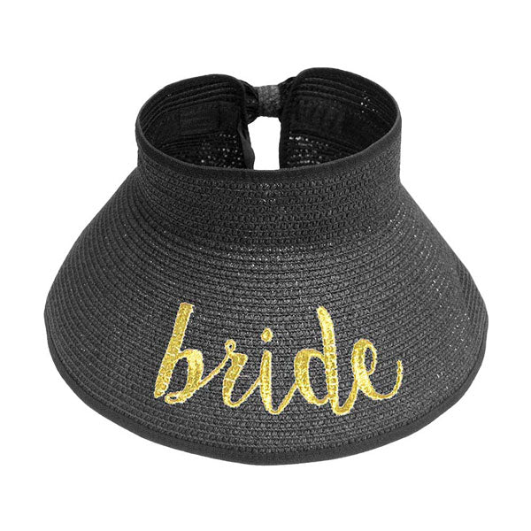 Black Bride Message Roll Up Foldable Visor Sun Hat, This visor hat with Bride Message is Open top design offers great ventilation and heat dissipation. Features a roll-up function; incredibly convenient as it is foldable for easy storage or for taking on the go while traveling. This Summer sun hat is perfect for walking along the beach,hanging by the pool, or any other outdoor activities.