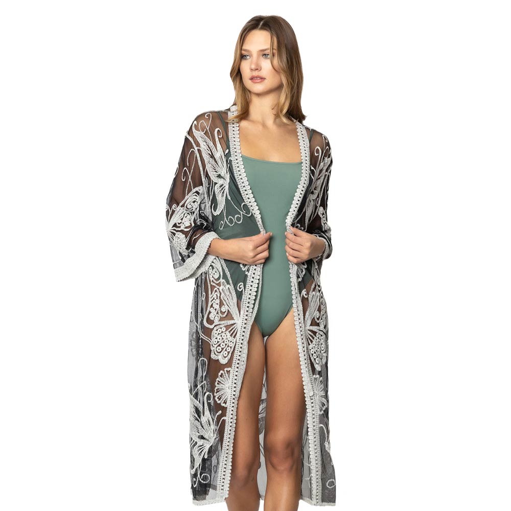 Black Butterfly Lace Cover Up Kimono Poncho, your neck deserves something better than cheap fabrics. This lightweight kimono poncho features a butterfly lace design. It's a design that gives any outfit a unique look. Can even be used as a beach bathing suit wrap. you will receive a lot of compliments on it. Excellent quality and perfect size you will absolutely love this cover-up kimono.