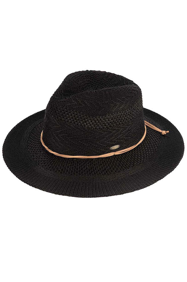 Black C.C Multi Pattern Suede String Band Panama Hat. Before running out the door into the air, you’ll want to reach for these summer Panama Hat to keep you incredibly relax as a great hat can keep you cool and comfortable even when the sun is high in the sky. Perfect for keeping the sun off of your face, neck, and shoulders. ideal for travelers who are on vacation or just spending some time in the great outdoors.