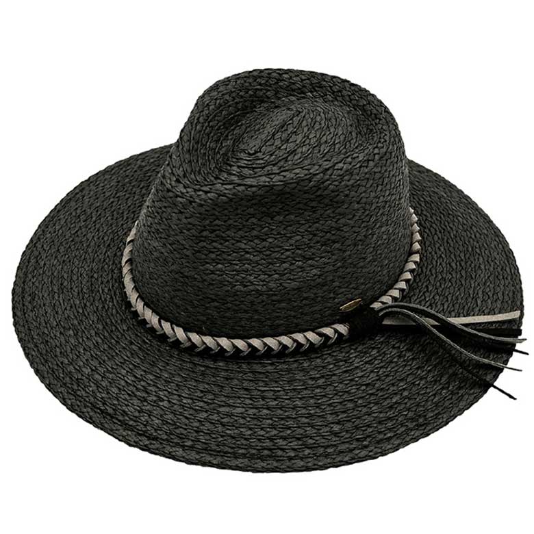Black C.C Paper Straw Braided Panama Hat, Keep your styles on even when you are relaxing at the pool or playing at the beach. Large, comfortable, and perfect for keeping the sun off of your face, neck, and shoulders. Perfect summer, beach accessory. Ideal for travelers who are on vacation or just spending some time in the great outdoors.