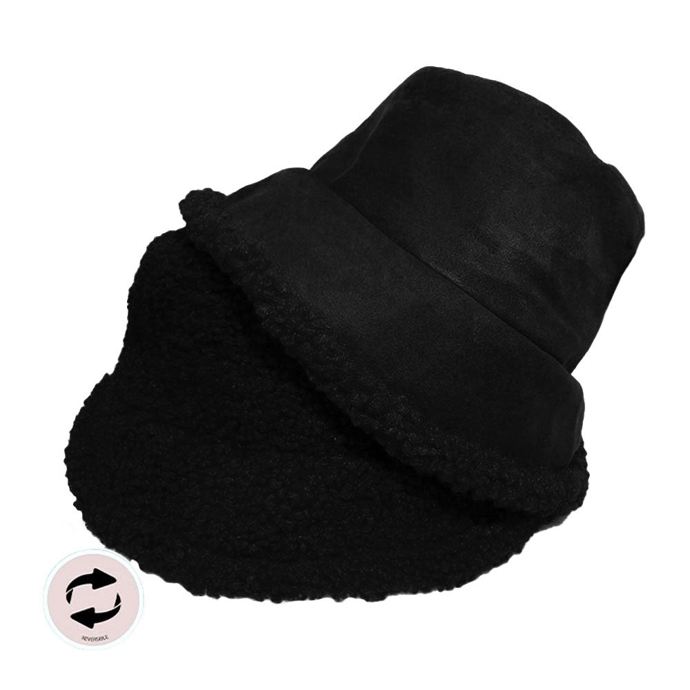 Black Fashionable Winter Reversible Faux Fur Sherpa Bucket Hat, Before running out the door into the cool air, you’ll want to reach for these Faux Fur Sherpa Bucket Hatto keep you incredibly warm and comfortable even when the sun is high in the sky. Perfect for keeping the sun off of your face, neck, and shoulders.