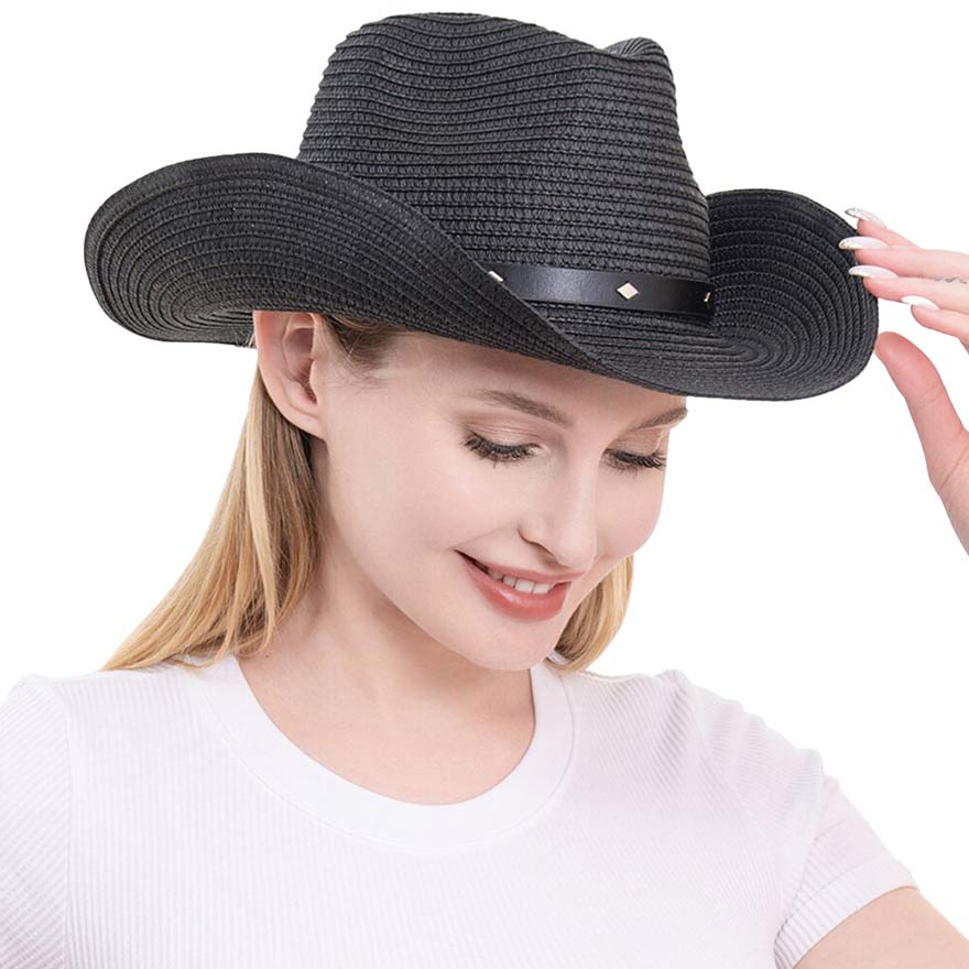 Black Faux Leather Band Straw Panama Sun Hat, Complete your look with this fun Panama hat. This versatile hat can be dressed up or down & is perfect for the beach, outdoor games, outings, tours, parties, etc. Awesome summer & spring gift accessory! Perfect gift for Birthdays, Valentine's Day, etc. to your friends, and family