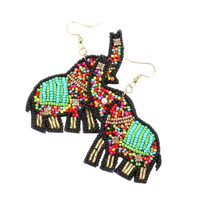 Black Felt Back Elephant Beaded Dangle Earrings, put on a color to complete your ensemble with animal elephant theme. Beautifully crafted design adds a gorgeous glow to any outfit. Perfect for adding just the right amount of shimmer & shine. It will be your new favorite accessory. Perfect for Birthday Gift, Anniversary Gift, Mother's Day Gift, Graduation Gift.