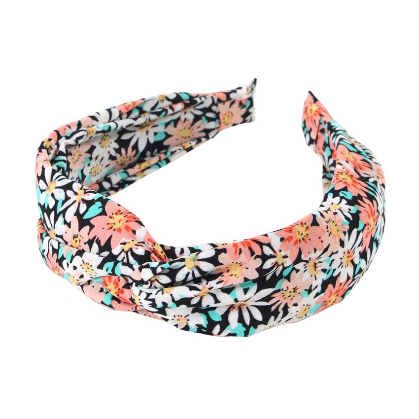 Black Flower Patterned Twisted Headband, create a natural look while perfectly matching your color with the easy-to-use twisted headband. Push your hair back and spice up any plain outfit with this knot flower-patterned headband! Be the ultimate trendsetter wearing this chic headband with all your stylish outfits!