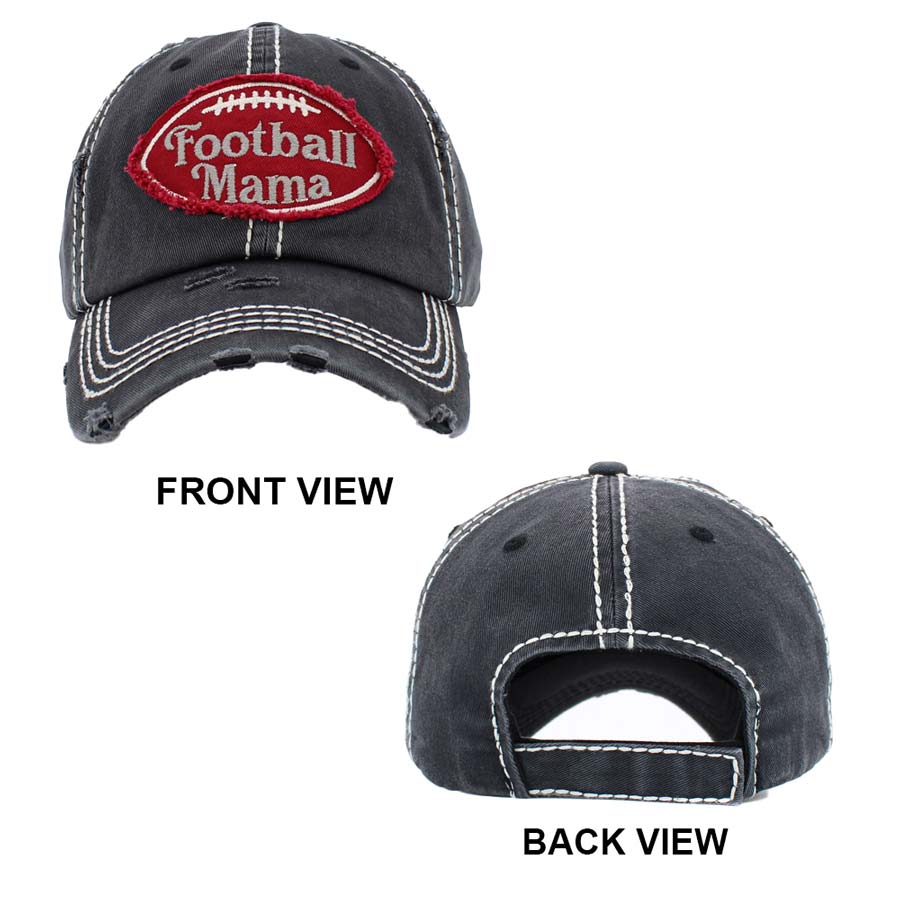 Black Football Mama Vintage Baseball Cap, show your trendy choice with this beautiful Baseball Cap. Perfect to keep the sun out of your eyes, and to pull your hair back during exercises such as walking, running, biking, hiking, and more! The faded color gives it an awesome vintage look. Soft textured, adjustable back, embroidered message, and distressing contrast stitching baseball cap will become your favorite cap. Have fun with the perfect access
