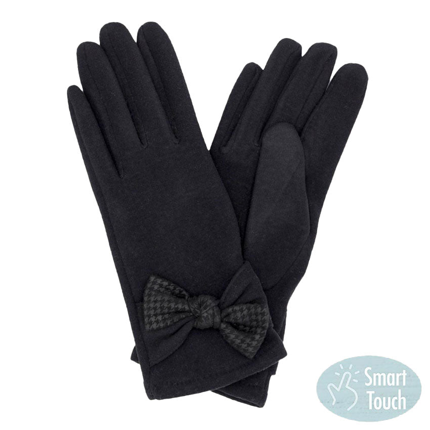 Black Houndstooth Bow Smart Gloves, Comfy & toasty, classic chic designed with a touchscreen compatible fingertip for extra practicality, ensuring you can answer emails without getting frostbite with cozy-looking are the perfect blend of utility and style. A fashionable eye catcher bow smart gloves, will quickly become one of your favorite accessories, Awesome winter gift accessory!