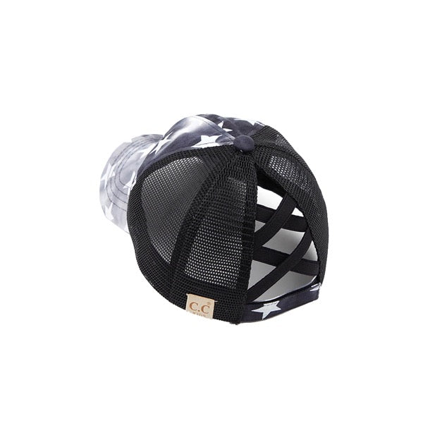 Black Kids Tie Dye Star Flag Ponycap, comfy kids' cap great for a bad hair day, pull your bun or ponytail thru the back opening, great for keeping your hair away from face while exercising, running, playing sports or just taking a walk. Perfect Birthday Gift, Mother's Day Gift, Anniversary Gift, Thank you Gift, Graduation