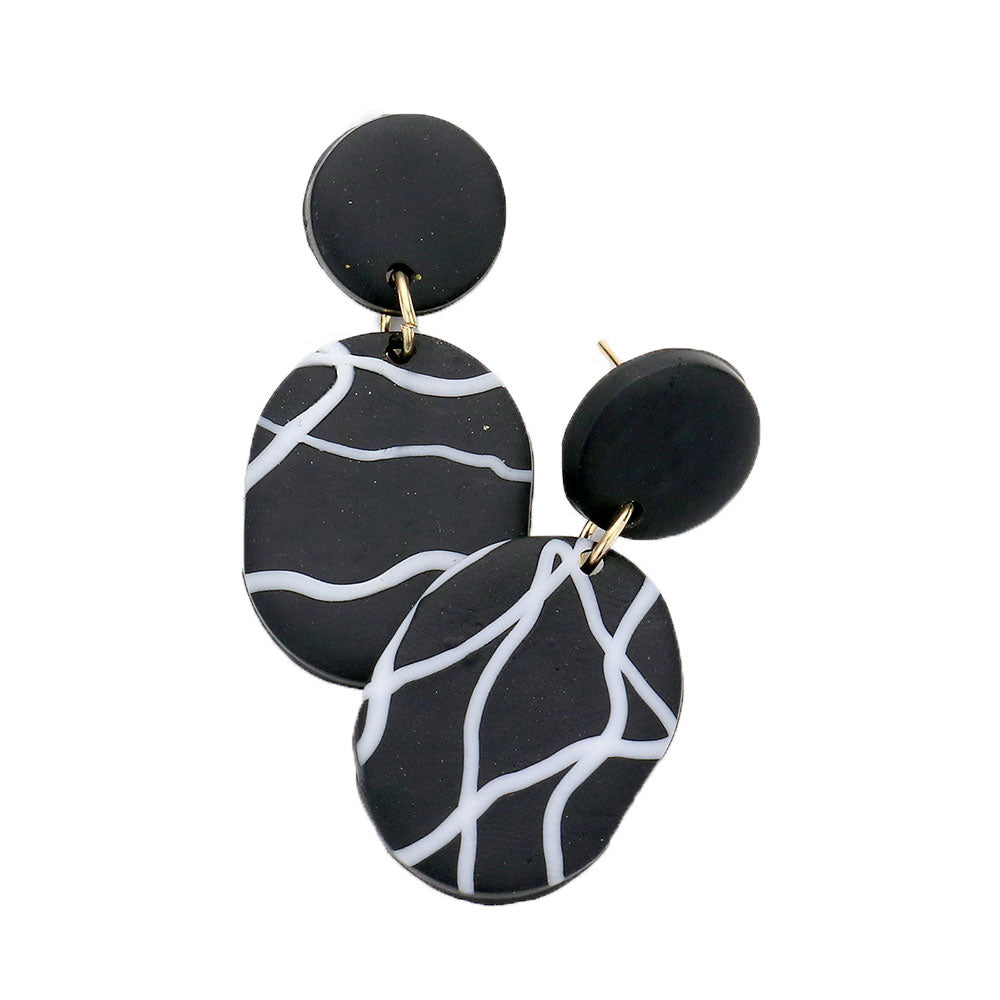 Black Patterned Oval Polymer Clay Dangle Earrings. Get ready with these Earrings. Beautifully crafted design adds a gorgeous glow to any outfit. Jewelry that fits your lifestyle! Perfect Birthday Gift, Anniversary Gift, Mother's Day Gift, Anniversary Gift, Graduation Gift, Prom Jewelry, Just Because Gift, Thank you Gift.
