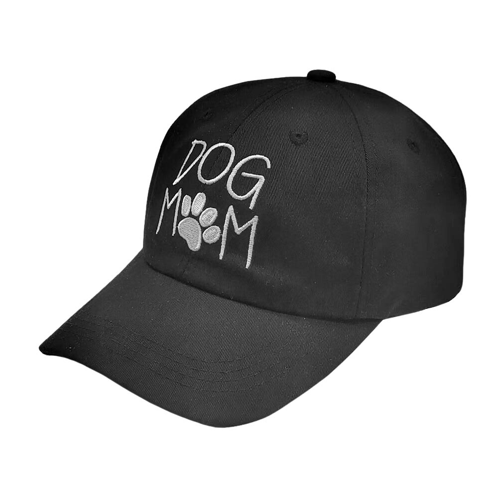 Black Paw Pointed Dog Mom Message Baseball Cap, this cute dog mom message baseball cap for women is both functional and stylish! This baseball cap has the design "Dog Mom" screen printed on the front. Fun cool dog mother-themed message vintage cap perfect for those who love the animal and perfect for the mom who is in Charge!