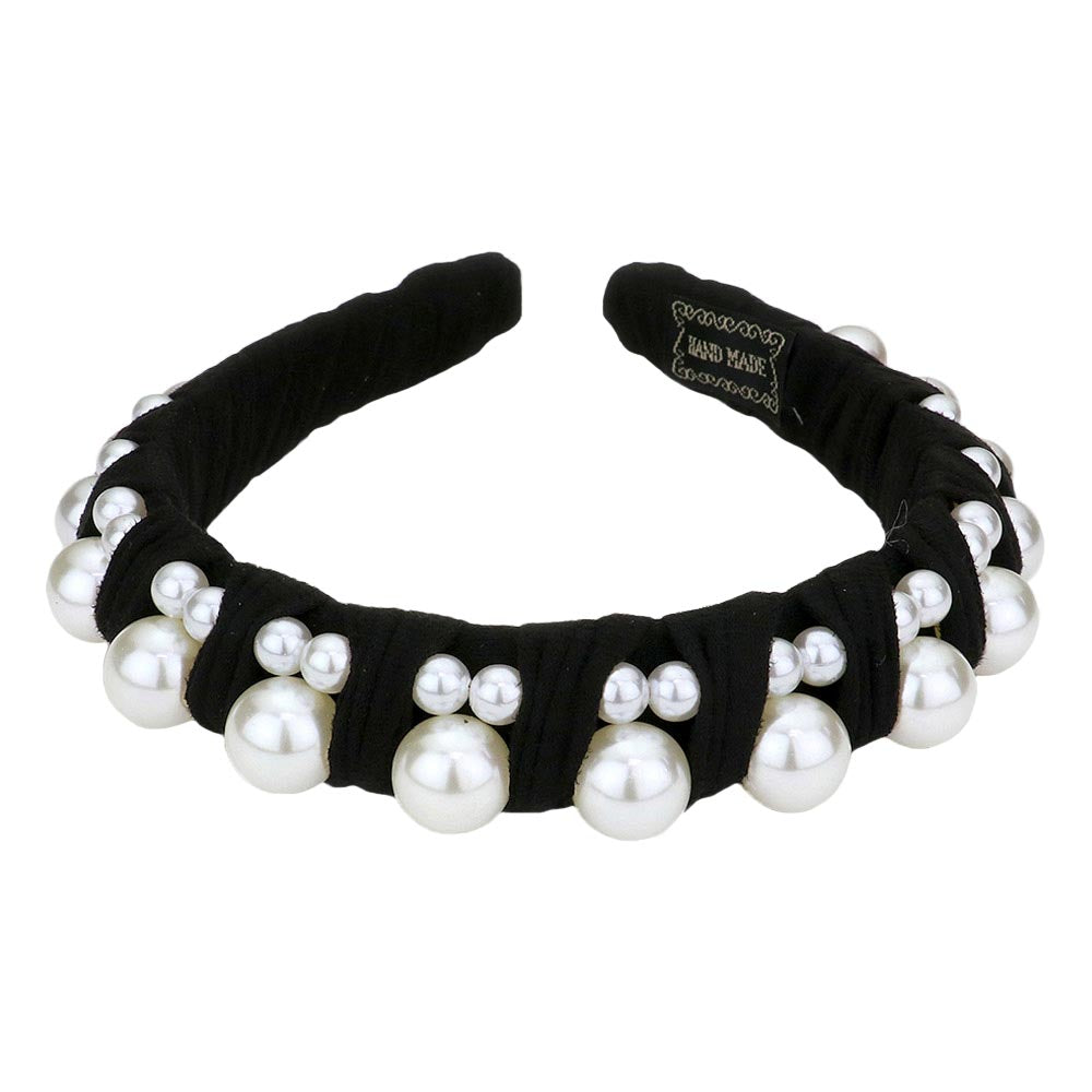 Black Pearl Embellished Headband, this beautiful pearl headband is awesome that makes you feel extra glamorous. Push back your hair with this pretty Pearl headband to show your trendy choice off or avoid a bad hair day. Add a pop of color to any outfit & be ready to receive compliments.