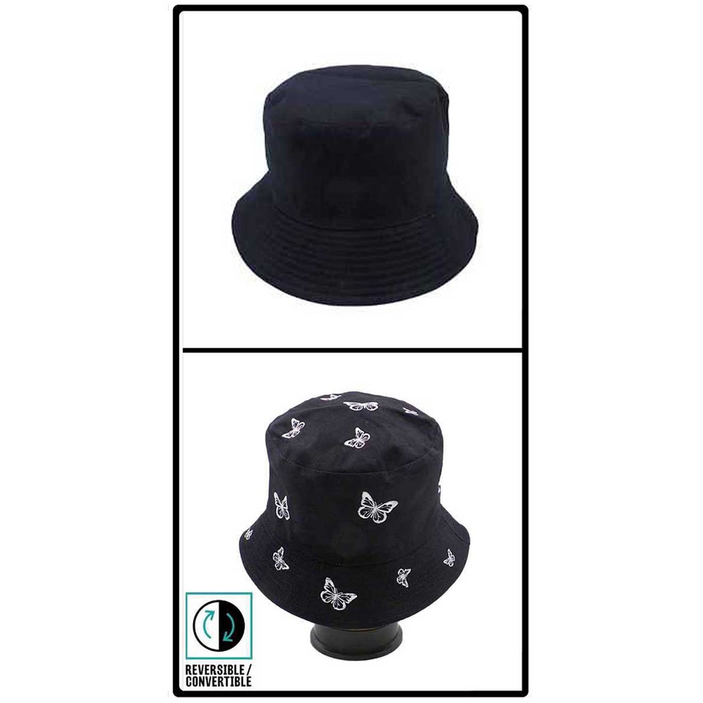 Black Reversible Butterfly Pattern Bucket Hat, whether you’re basking under the summer sun at the beach, lounging by the pool, or kicking back with friends at the lake, a great hat can keep you cool and comfortable even when the sun is high in the sky. Large, comfortable, and perfect for keeping the sun off of your face.