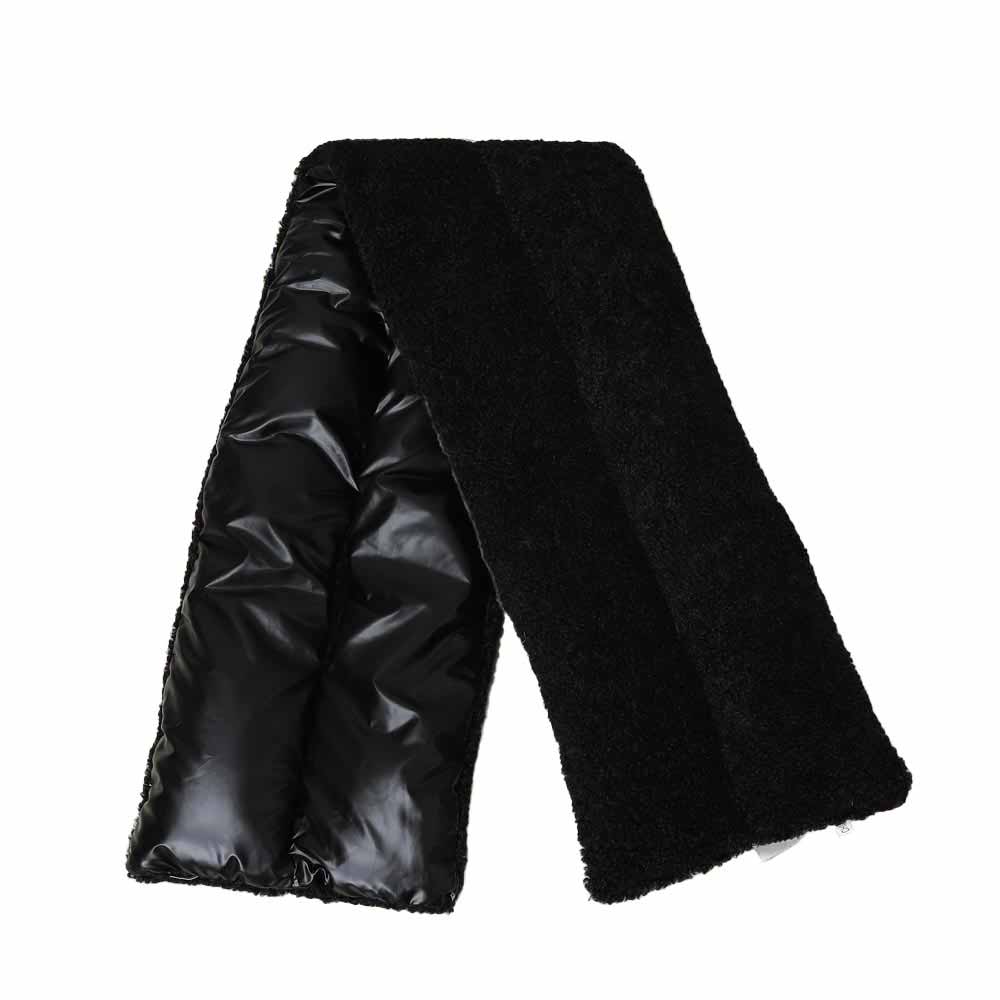 Black Reversible Puffer Sherpa Pull-Through Scarf, This reversible scarf features multiple styling options and a reversible construction so you can change up your cold-weather look in an instant. This pull-through reversible scarf allows you to quickly adjust the coverage and the placement for comfortable protection from the winter chill. This Sherpa-style reversible scarf adds additional warmth to any lightweight jacket, athleisure gym styles and other on-the-go looks during cold snaps.