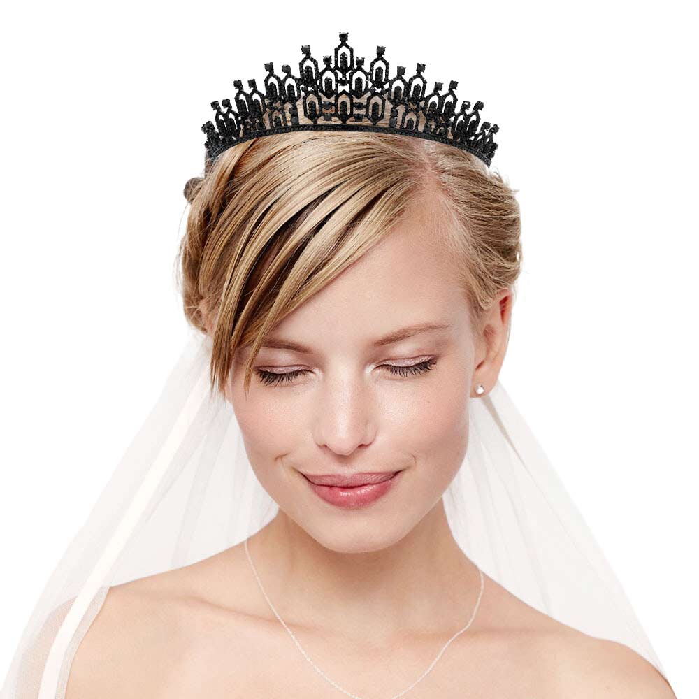 Black Rhinestone Open Hexagon Cluster Princess Tiara, The stunning hair accessory is really beautiful, Pretty, and lightweight. Makes You More Eye-catching at special events and wherever you go. These are Perfect Birthday Gifts, Anniversary Gifts, and Graduation. Show your royalty with this Hexagon Cluster Princess Tiara.