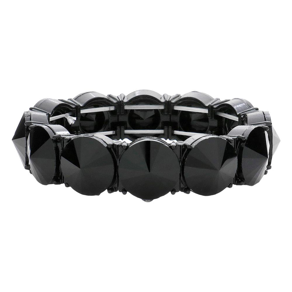 Jet Black Round Stone Stretch Evening Bracelet, These gorgeous stone pieces will show your class on any special occasion. Eye-catching sparkle, the sophisticated look you have been craving for! This Stone evening bracelet sparkles all around with its surrounding round stones, the stylish stretch bracelet that is easy to put on, and take off, and comfortable to wear. It looks so pretty, bright, and elegant on any special occasion.