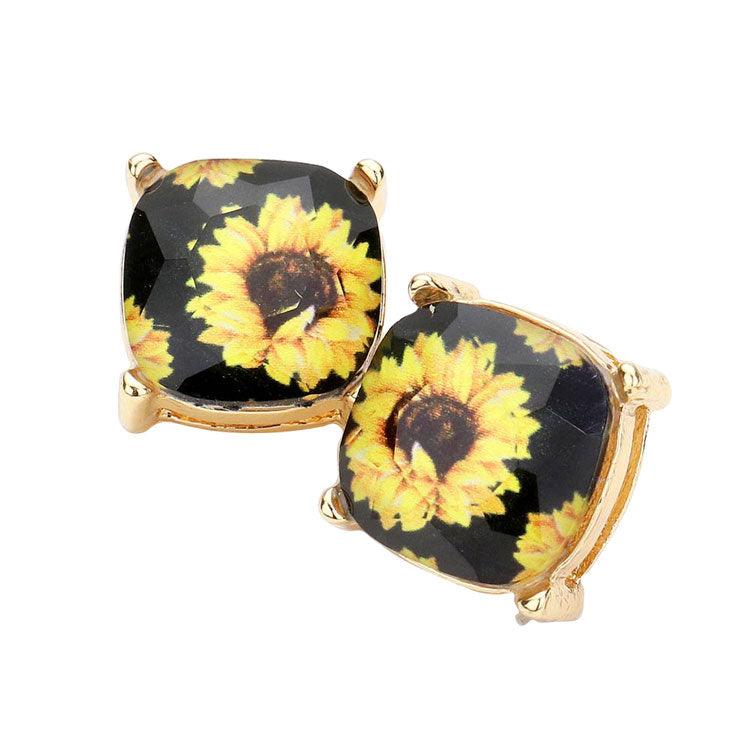 Black Serape Sunflower Printed Square Stud Earrings, classic Sunflower printed earrings, the neutral colors will pair well with all your wardrobe. Fun & trendy, these stud earrings will accent your look. Lightweight and comfortable for wearing all day long. Perfect Birthday Gift, Valentine's Day Gift, Anniversary Gift, Mother's Day Gift, Thank you Gift.