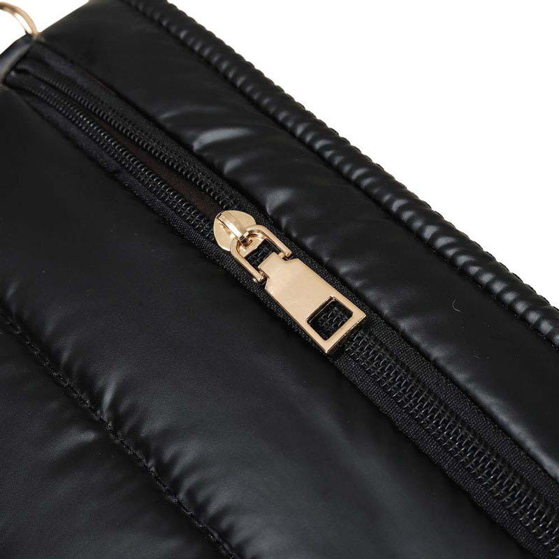 Black Glossy Solid Puffer Crossbody Bag, Complete the look of any outfit on all occasions with this Shiny Puffer Crossbody Bag. This Puffer bag offers enough room for your essentials. With a One Front Zipper Pocket, One Back Zipper Pocket, and a Zipper closure at the top, this bag will be your new go-to! The zipper closure design ensures the safety of your property. The widened shoulder straps increase comfort and reduce the pressure on the shoulder.