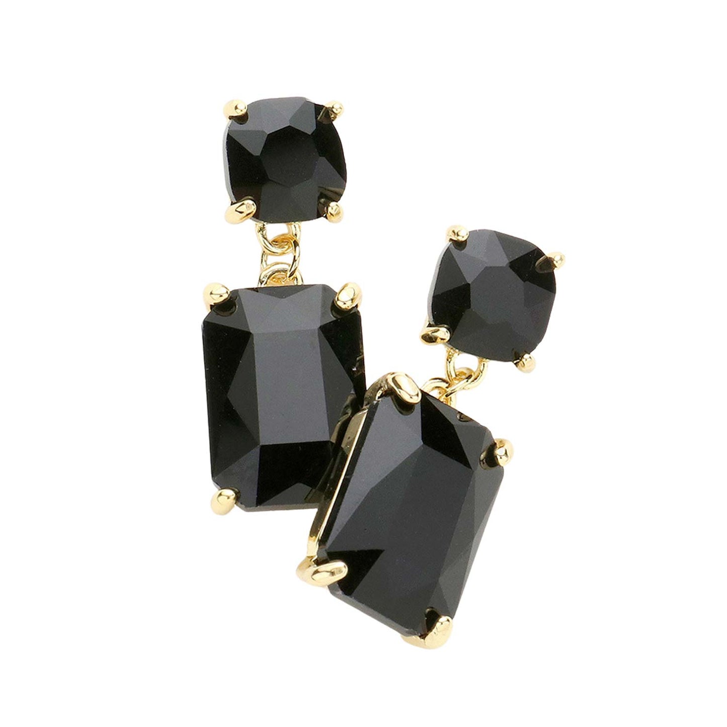 Black Square Rectangle Link Dangle Evening Earrings, Beautiful Square Rectangle shaped dangle earrings. These elegant, comfortable earrings can be worn all day to dress up any outfit. The elegance of these earrings puts on a pop of color to complete your ensemble. The perfect accessory for adding just the right amount of shimmer and a touch of class to special events.