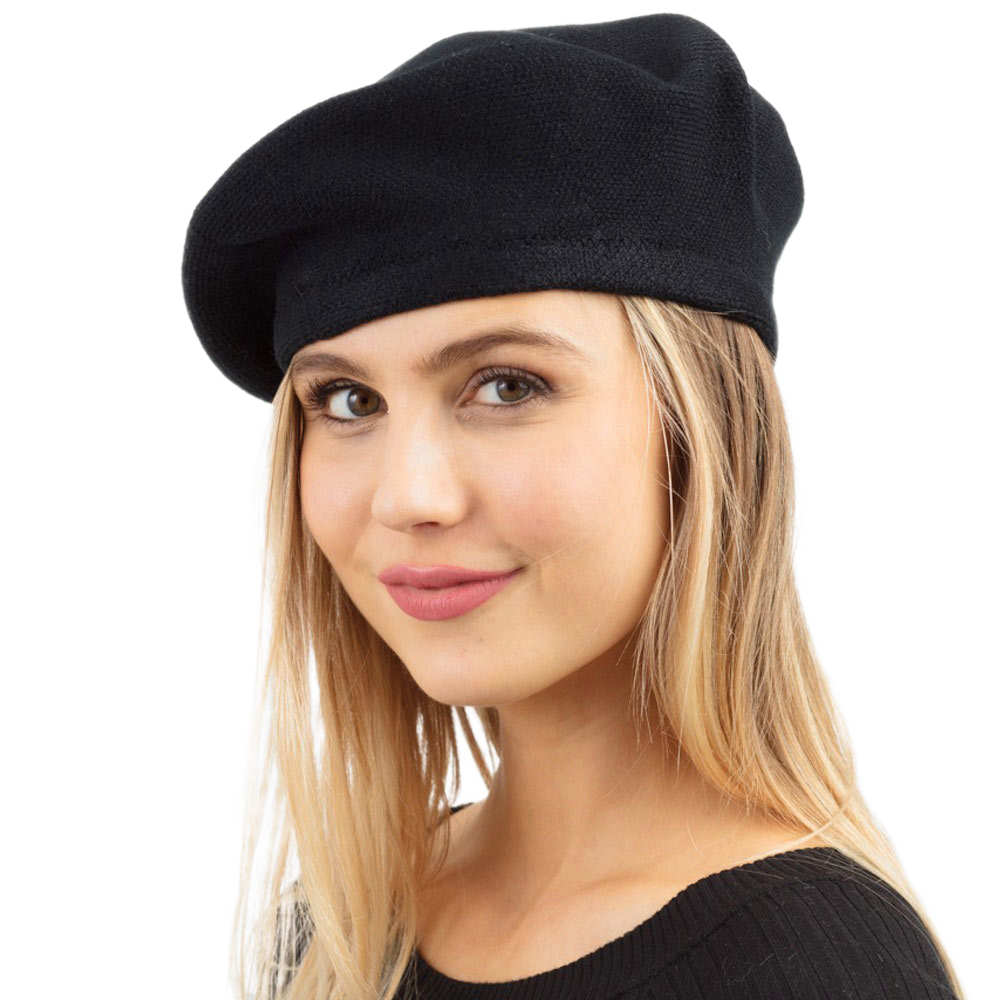 Black Women Beret Hat Solid Color Stretchy Beret Cap, Stretchy Solid Beret Stylish Hat; this hat is snug on the head and works well to keep rain off the head, out of the eyes, and also the back of the neck. Wear it to lend a modern liveliness above a raincoat on trans-seasonal days in the city. Perfect Gift for that fashion-forward friend