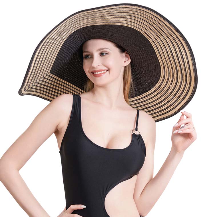 Black Striped Floppy Straw Sun Hat, adds a great accent to your wardrobe that will make you stand out & comfortable. Perfect for a bad hair day, outings, beach, summer & spring parties, or casual everyday wear. Perfect gift for a birthday, holiday, Christmas, anniversary, valentine's day, tour, or an outdoor occasion.