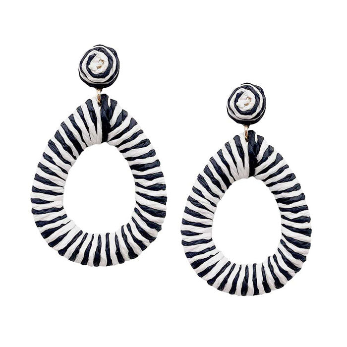 Black Wrapped Raffia Open Teardrop Dangle Earrings, fun handcrafted jewelry that fits your lifestyle, adding a pop of pretty color. Beautifully crafted design adds a gorgeous glow to any outfit. Enhance your attire with these vibrant artisanal earrings to show off your fun trendsetting style. Great gift idea for Wife, Mom, or your Loving One.