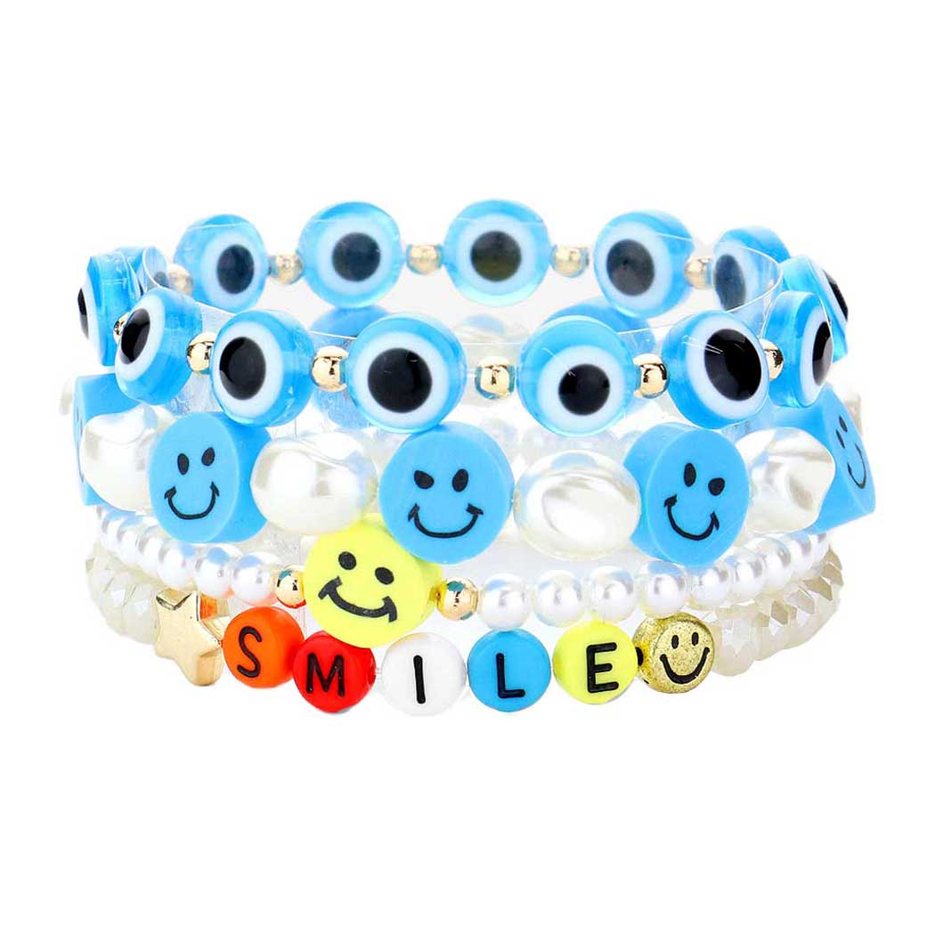 Blue 4PCS Freshwater Pearl Evil Eye Beaded Stretch Bracelets, Get ready with these Bracelet, put on a pop of color to complete your ensemble. Perfect for adding just the right amount of shimmer & shine and a touch of class to special events. Perfect Birthday Gift, Valentine's Gift, Anniversary Gift, Mother's Day Gift, Graduation Gift.