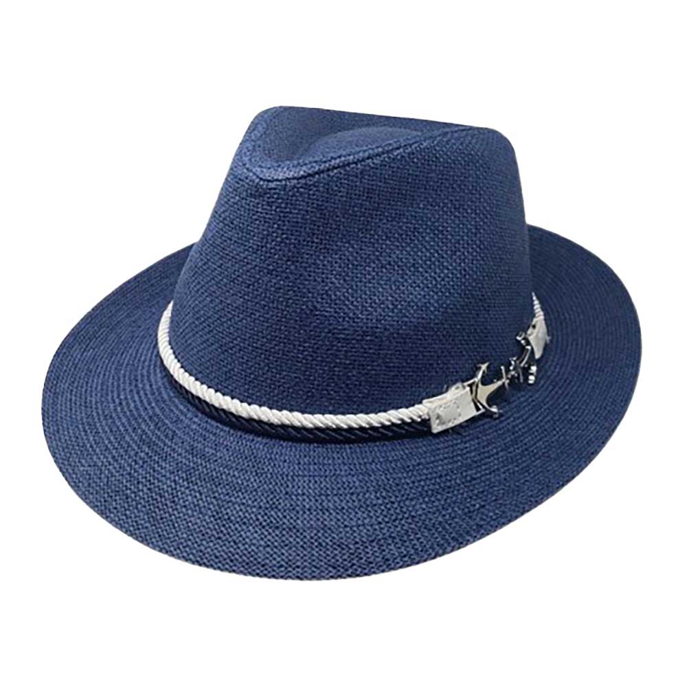 Blue Anchor Band Accented Straw Panama Sun Hat, fashionable design, and vibrant color will make you more attractive. It's a great accessory for any outfit. whether you’re basking under the summer sun at the beach, lounging by the pool, or kicking back with friends at the lake, these sun hats can keep you cool and comfortable even when the sun is high in the sky.