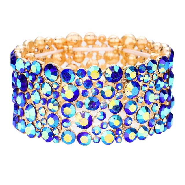 Blue Bubble Round Stone Cluster Evening Stretch Bracelet, Get ready with these stretch Bracelets to receive the best compliments on any special occasion. Put on a pop of color to complete your ensemble and make you stand out on special occasions. Perfect for adding just the right amount of shimmer & shine and a touch of class to special events. This evening bracelet is just what you need to update your wardrobe. Perfect gift for Birthdays, Anniversaries, Mother's Day, Thank you, etc.