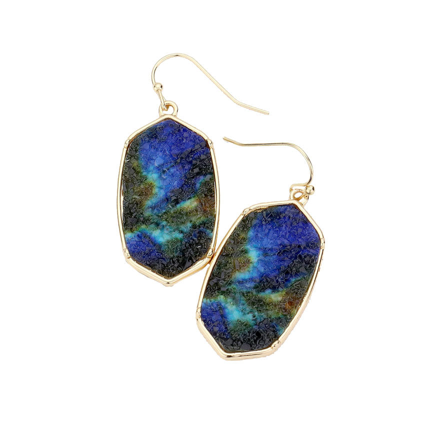 Blue Fish Hook Back Hexagon Druzy Dangle Earrings. Beautifully crafted design adds a gorgeous glow to any outfit. Jewelry that fits your lifestyle! Perfect Birthday Gift, Anniversary Gift, Mother's Day Gift, Anniversary Gift, Graduation Gift, Prom Jewelry, Just Because Gift, Thank you Gift.