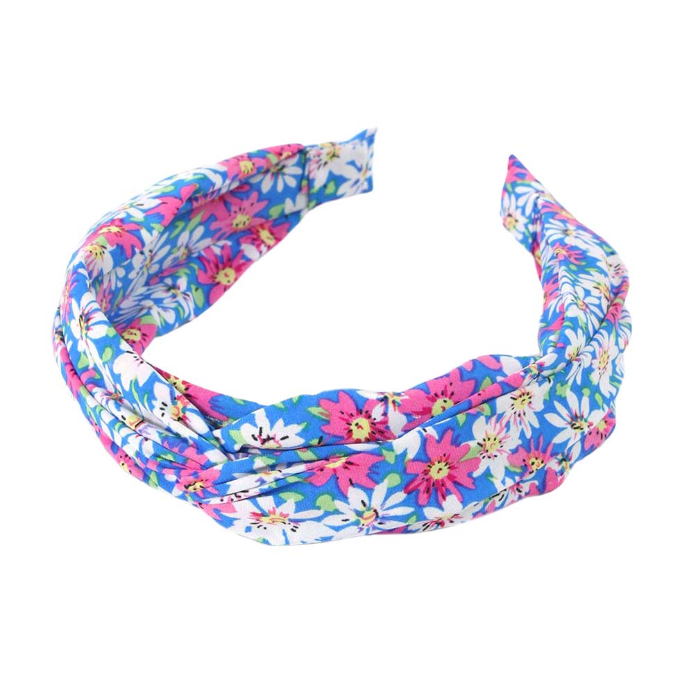 Blue Flower Patterned Twisted Headband, create a natural look while perfectly matching your color with the easy-to-use twisted headband. Push your hair back and spice up any plain outfit with this knot flower-patterned headband! Be the ultimate trendsetter wearing this chic headband with all your stylish outfits!