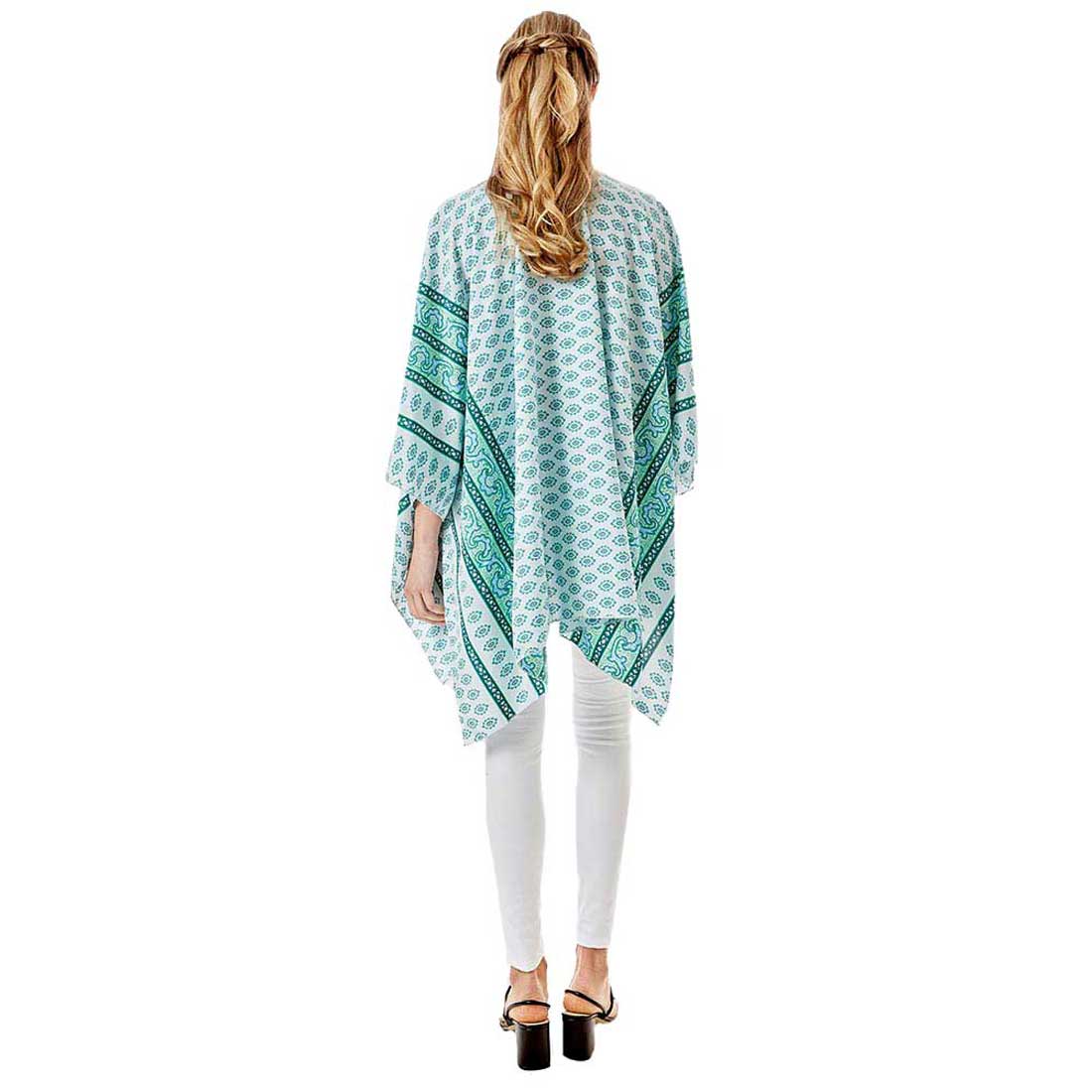 Blue Greek Mati Mataki Printed Cover Up Kimono Poncho, The lightweight Kimono top is made of soft and breathable Polyester material. The fashionista Poncho Cover up with open front design, simple basic style, easy to put on and down. Perfect Gift for Wife, Birthday, Holiday, Anniversary, Just Because Gift, Fun Night Out.