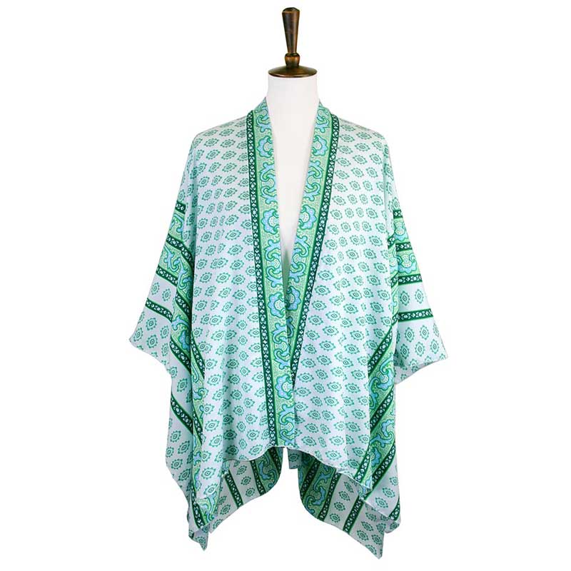 Blue Greek Mati Mataki Printed Cover Up Kimono Poncho, The lightweight Kimono top is made of soft and breathable Polyester material. The fashionista Poncho Cover up with open front design, simple basic style, easy to put on and down. Perfect Gift for Wife, Birthday, Holiday, Anniversary, Just Because Gift, Fun Night Out.