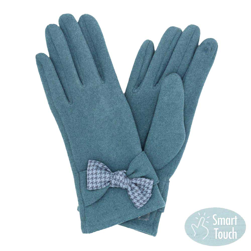 Blue Houndstooth Bow Smart Gloves, Comfy & toasty, classic chic designed with a touchscreen compatible fingertip for extra practicality, ensuring you can answer emails without getting frostbite with cozy-looking are the perfect blend of utility and style. A fashionable eye catcher bow smart gloves, will quickly become one of your favorite accessories, Awesome winter gift accessory!