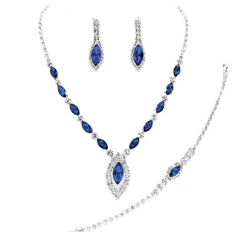 Blue Marquise Rhinestone Necklace Jewelry Set. These Necklace jewelry sets are Elegant. Beautifully crafted design adds a gorgeous glow to any outfit. Jewelry that fits your lifestyle! Perfect Birthday Gift, Valentine's Gift, Anniversary Gift, Mother's Day Gift, Anniversary Gift, Graduation Gift, Prom Jewelry, Just Because Gift, Thank you Gift.
