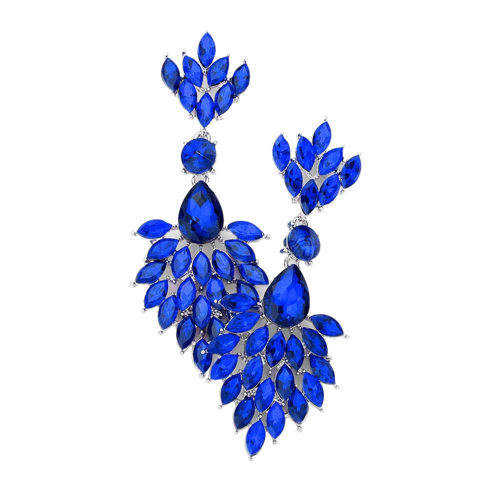 Blue Teardrop Accented Marquise Stone Cluster Evening Earrings, Look like the ultimate fashionista with these Earrings! Add something special to your outfit! Ideal for parties, weddings, graduation, prom, quinceanera, holidays, pair these studs back earrings with any ensemble for a polished look. These earrings pair perfectly with any ensemble from business casual, to night out on the town or a black-tie party.