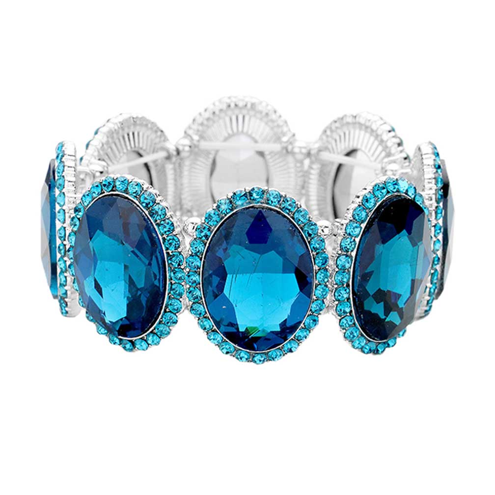 Blue Zircon Rhinestone Trim Oval Crystal Stretch Evening Bracelet, brings a gorgeous glow to your outfit to show off royalty on any special occasion. It's a perfect beauty that highlights your appearance and grasps everyone's eye on any special occasion. Is a glowing and sparkling beauty that is perfect to show off your glowing look and enrich your beauty to a greater extent.