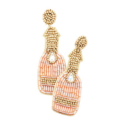 Blush Champagne Bottle Earrings Festive Handcrafted Champagne Bottle Earrings, jewelry that fits your lifestyle adding a pop of pretty color. Enhance your attire with this beautiful Boho Earrings, Seed bead Champagne Earrings. Perfect Birthday Gift, Mother's Day Gift, Anniversary Gift, Thank you Gift, Prom, Graduation Gift, Seed Bead Bottle Earrings