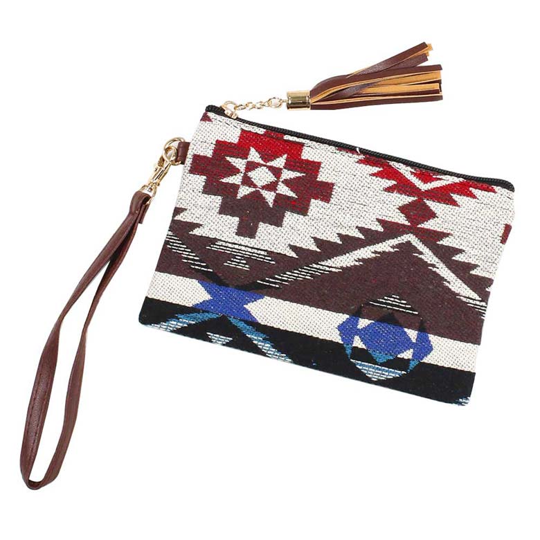 Brown Aztec Patterned Woven Wristlet Pouch Bag, you will look like the ultimate fashionista when carrying this Aztec patterned woven wristlet pouch bag. Perfect for carrying makeup, money, credit cards, keys or coins, etc. It's perfectly lightweight and simple, yet beautiful. It will be your new favorite accessory to hold onto all your necessary items. Easy to carry especially when you need hands-free and lightweight to run errands or a night out on the town. An excellent gift item for your favorite person.