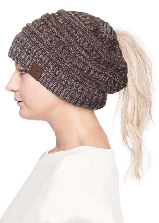 Brown C.C Mixed Color Knitted Ponytail Beanie Stylish Comfy Warm Winter Hat; reach for this classic toasty hat to keep you nice n warm in the chilly winter weather, the wintry touch finish to your outfit. Perfect Gift Birthday, Christmas, Holiday, Anniversary, Stocking Stuffer, Secret Santa, Valentine's Day, Loved One, BFF