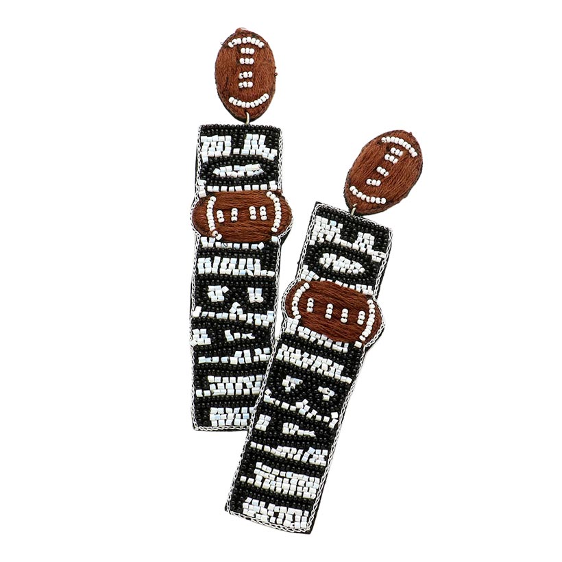 Brown FOOTBALL Beaded Message Dangle Earrings, These sports theme earrings show your love for the game when accessorizing your Game Day look with these uniquely beaded football dangle earrings! Dress up with your team cloth, tank, t-shirt, or any other outfit, You’ll get plenty of compliments on these fun and pretty earrings!