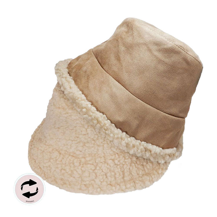 Brown Fashionable Winter Reversible Faux Fur Sherpa Bucket Hat, Before running out the door into the cool air, you’ll want to reach for these Faux Fur Sherpa Bucket Hatto keep you incredibly warm and comfortable even when the sun is high in the sky. Perfect for keeping the sun off of your face, neck, and shoulders.