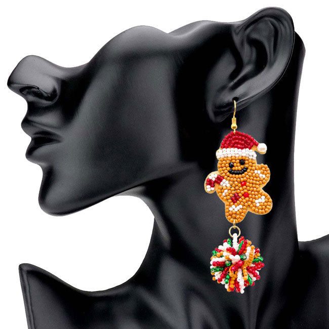 Brown Felt Back Gingerbread Man Beaded Ball Link Dangle Earrings, these colors will pair well with all your wardrobe. Fun & trendy, these Christmas themed earrings will accent your look. Coordinate these earrings with any ensemble from business casual wear, Lightweight and comfortable for wearing all through the week. Perfect Birthday Gift, Valentine's Day Gift, Anniversary Gift, Mother's Day Gift, Thank you Gift.