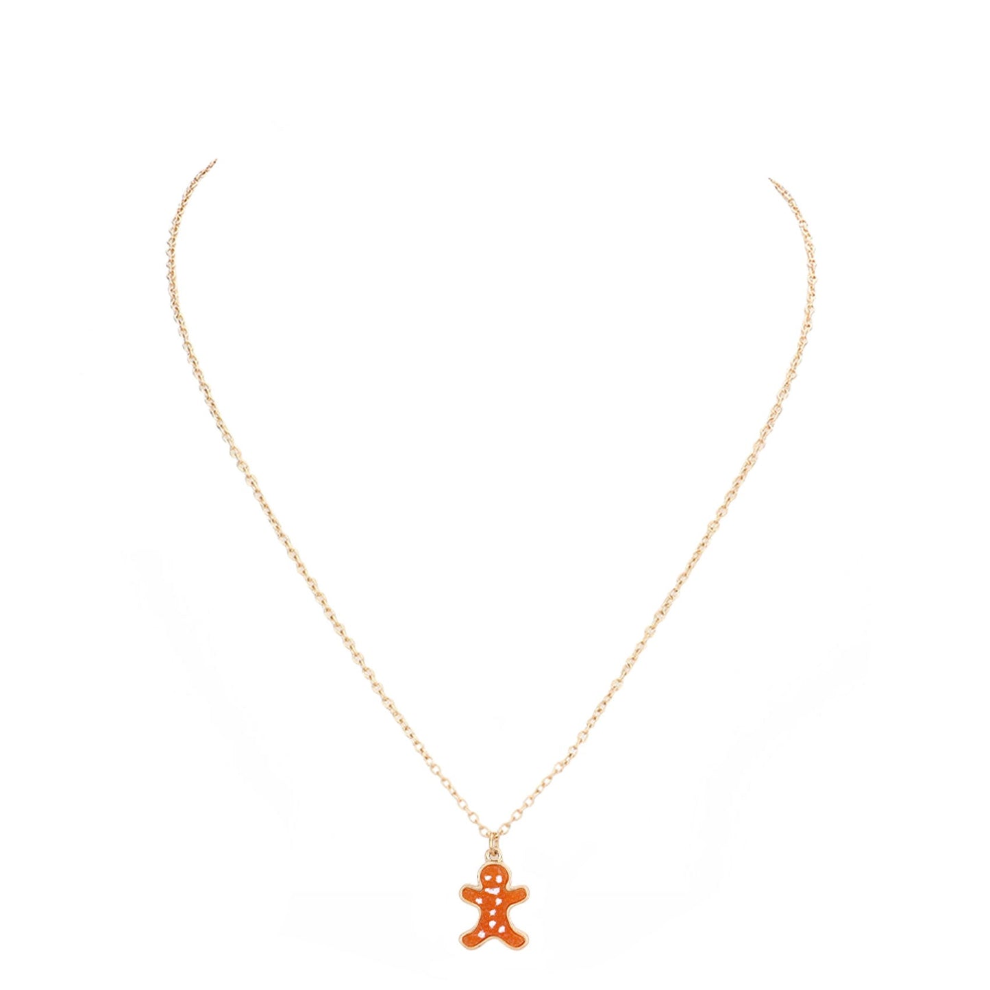 Brown Gingerbread Man Pendant Necklace. Add this simple christmas Pendant necklace to any look for a hint of bling! delicately polished necklace will enhance your look, versatile enough for wearing straight through the week, coordinate with any ensemble from business casual wear, the perfect addition to every outfit. Great gift idea for loved one or for yourself.