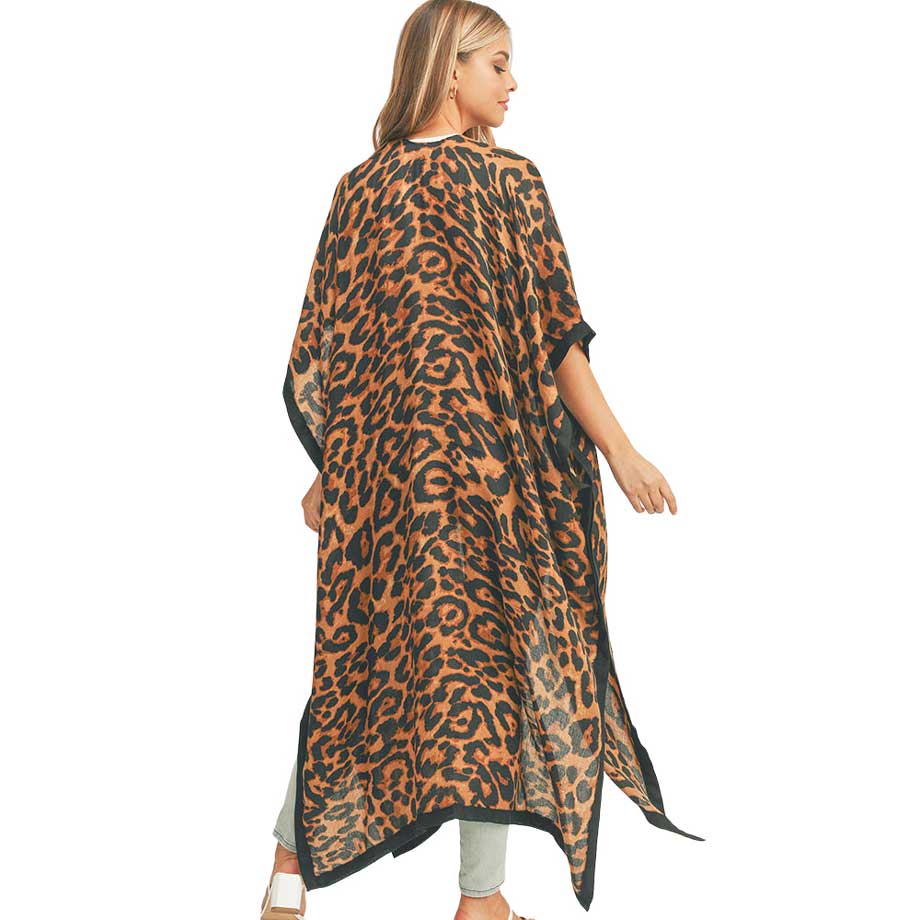 Brown Leopard Patterned Cover Up Kimono Poncho, this timeless leopard patterned kimono Poncho is soft, lightweight, and breathable fabric, close to the skin, and comfortable to wear. Sophisticated, flattering, and cozy. look perfectly breezy and laid-back as you head to the beach. A fashionable eye-catcher will quickly become one of your favorite accessories.