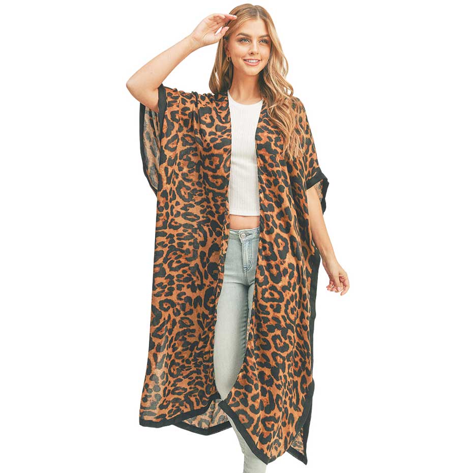 Brown Leopard Patterned Cover Up Kimono Poncho, this timeless leopard patterned kimono Poncho is soft, lightweight, and breathable fabric, close to the skin, and comfortable to wear. Sophisticated, flattering, and cozy. look perfectly breezy and laid-back as you head to the beach. A fashionable eye-catcher will quickly become one of your favorite accessories.