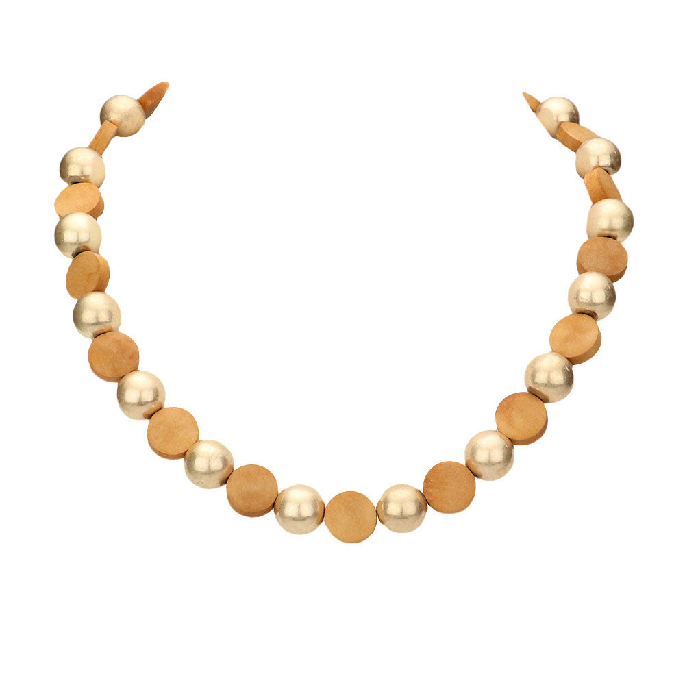 Brown Round Wood Metal Ball Necklace, delicately polished necklace will enhance your look, versatile enough for wearing straight through the week, perfectly lightweight for all-day wear, coordinate with any ensemble from business casual to everyday wear, the perfect addition to every outfit. Adds a touch of nature-inspired beauty to your look.