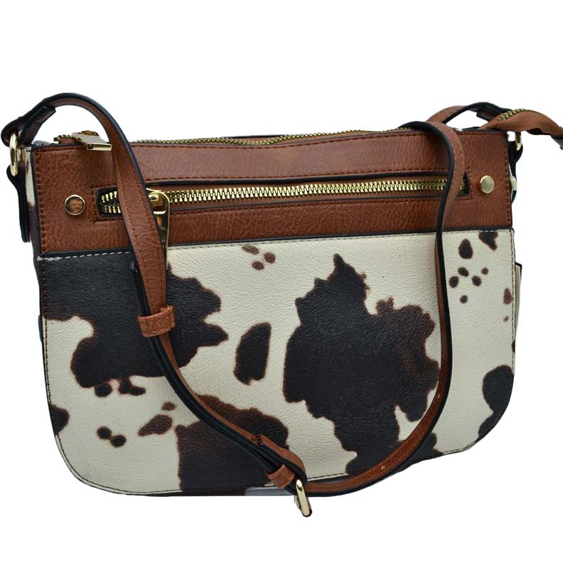 Brown Stylish Cowprint Pattern Crossbody Handbag, This Cowprint handbag can be worn crossbody or on the shoulder comfortably. This comfortable handbag is made of high-quality durable PU leather which is also beautiful at the same time. This handbag features one big compartment for your daily essentials and a little more. Show your trendy choice and smartness with this awesome cow-print bag.