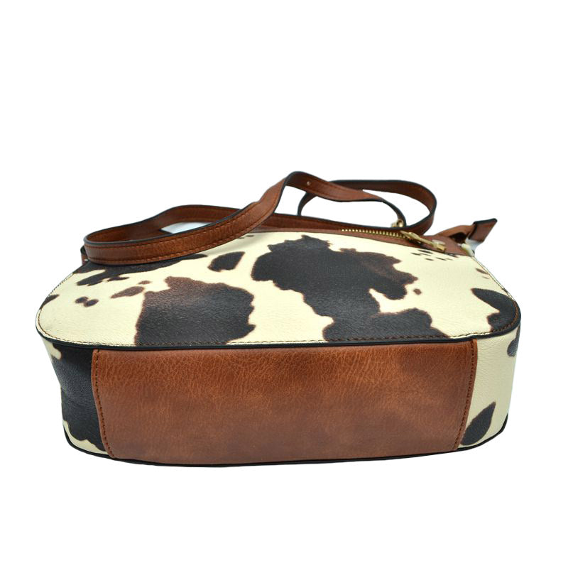 Brown Stylish Cowprint Pattern Crossbody Handbag, This Cowprint handbag can be worn crossbody or on the shoulder comfortably. This comfortable handbag is made of high-quality durable PU leather which is also beautiful at the same time. This handbag features one big compartment for your daily essentials and a little more. Show your trendy choice and smartness with this awesome cow-print bag.