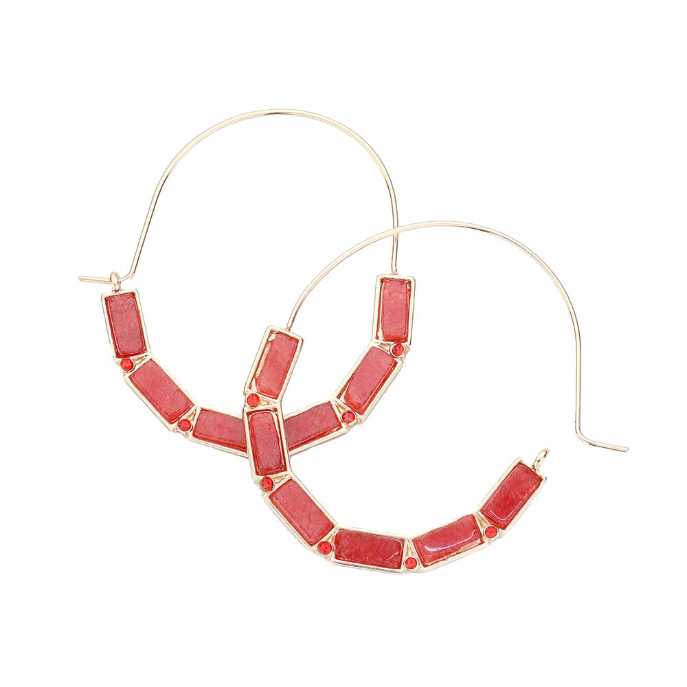 Burgundy Omega Closure Semi Precious Rectangle Earrings, put on a pop of color to complete your ensemble. Perfect for adding just the right amount of shimmer & shine and a touch of class to special events. Perfect Birthday Gift, Anniversary Gift, Mother's Day Gift, Graduation Gift.